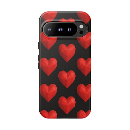 Red Heart Phone Case – Geometric Heart Pattern Tough Case (Black)