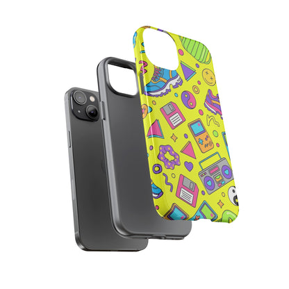 90s Retro Neon Phone Case – Y2K Nostalgia Colorful Icons Tough Protective Case
