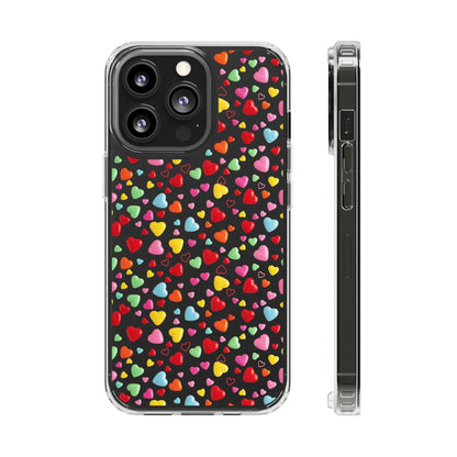 Colorful Heart Clear Phone Case | Impact-Resistant Valentine Aesthetic Case