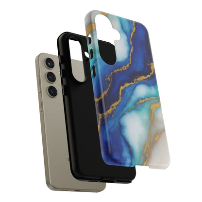 Blue & Gold Marble Phone Case – Luxury Resin Art Tough Case (iPhone, Samsung, Pixel)