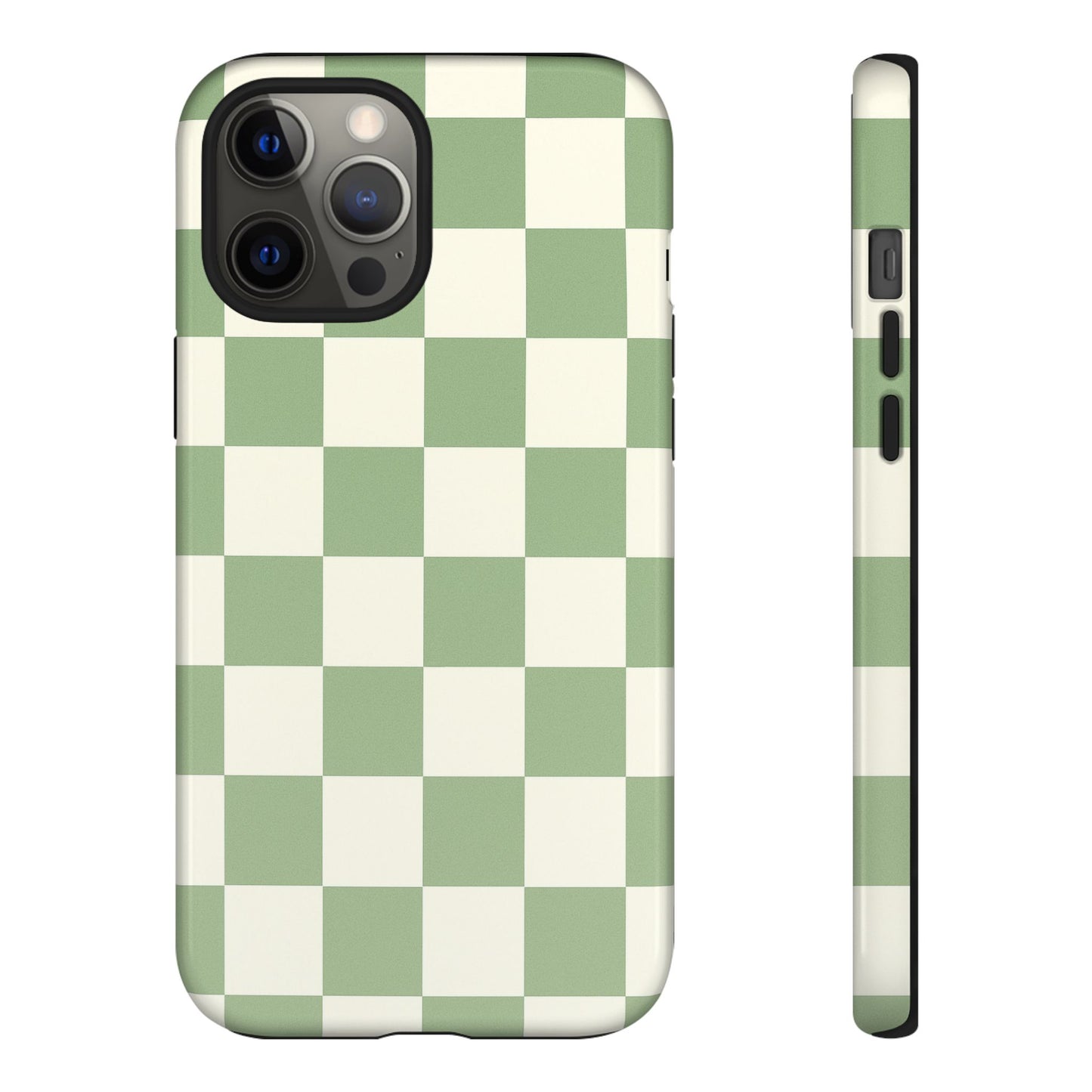 Sage Green Checkerboard Phone Case | Minimal Aesthetic Tough Case