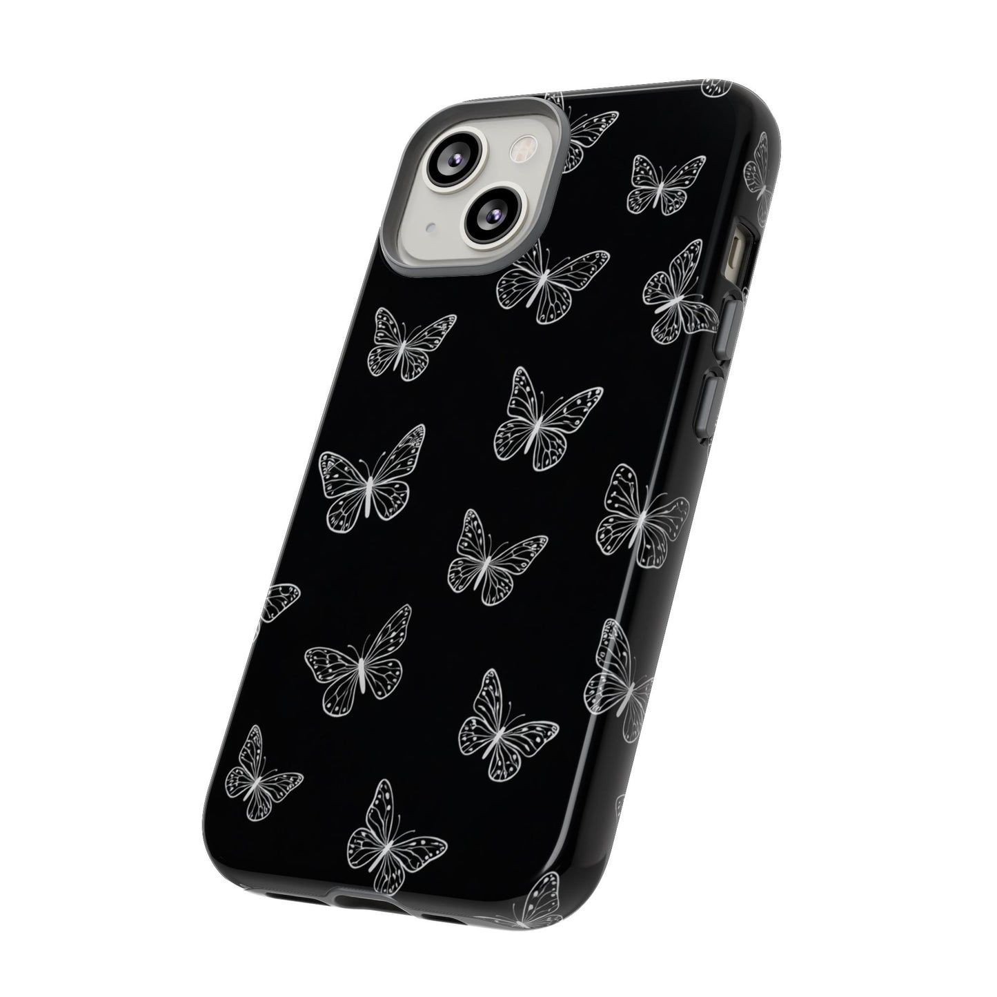 White Butterfly Pattern Phone Case – Dark Aesthetic Monochrome Tough Cover