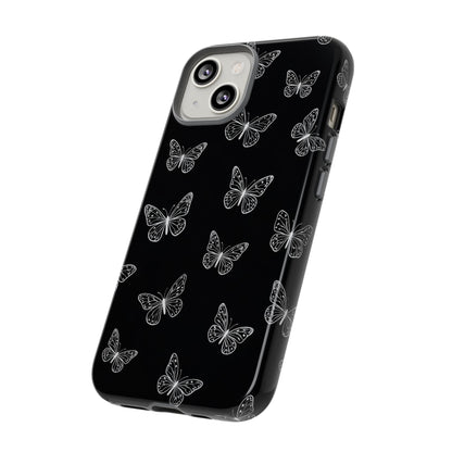 White Butterfly Pattern Phone Case – Dark Aesthetic Monochrome Tough Cover