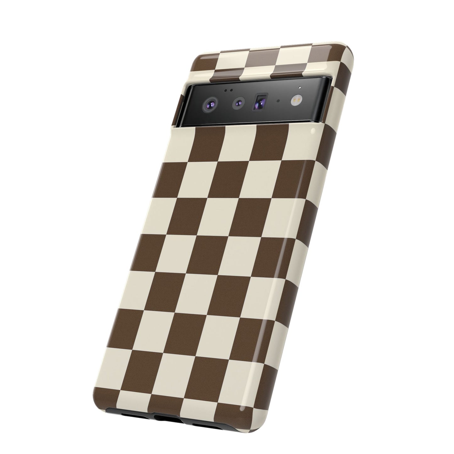 Mocha Checkerboard Phone Case | Neutral Aesthetic Checkered iPhone & Samsung Tough Case
