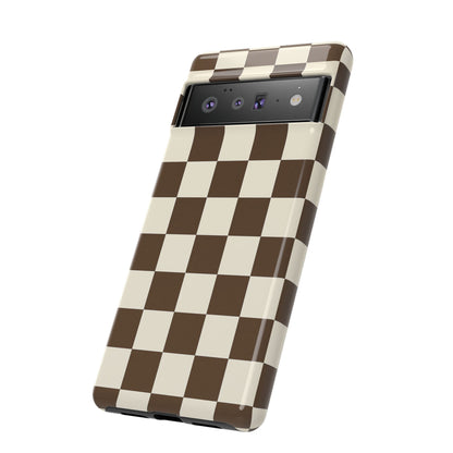 Mocha Checkerboard Phone Case | Neutral Aesthetic Checkered iPhone & Samsung Tough Case