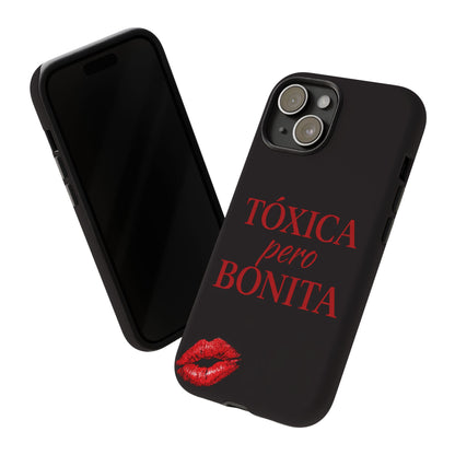 Toxica Pero Bonita Phone Case, Latina Quote Case, Red Lips Aesthetic, Spanish Saying Case, Trendy Tough Cover