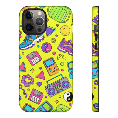 90s Retro Neon Phone Case – Y2K Nostalgia Colorful Icons Tough Protective Case