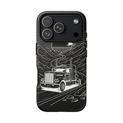 Trucker Highway Phone Case | Eagle & Mountain Line Art | Black Western Tough Case