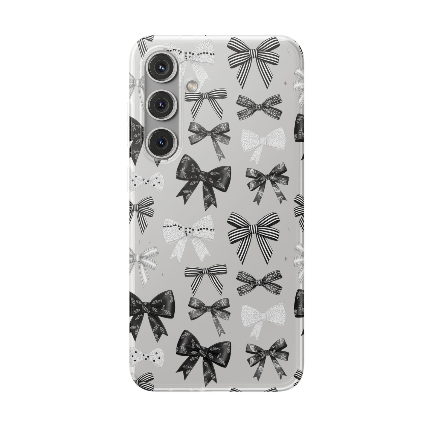 Black & White Bow Pattern Phone Case | Minimal Coquette Flexi Case