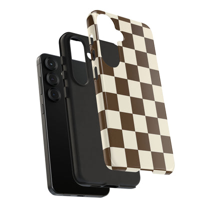 Mocha Checkerboard Phone Case | Neutral Aesthetic Checkered iPhone & Samsung Tough Case