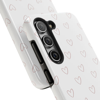 Hand-Drawn Hearts Tough Phone Case | Minimal Pink Heart Pattern