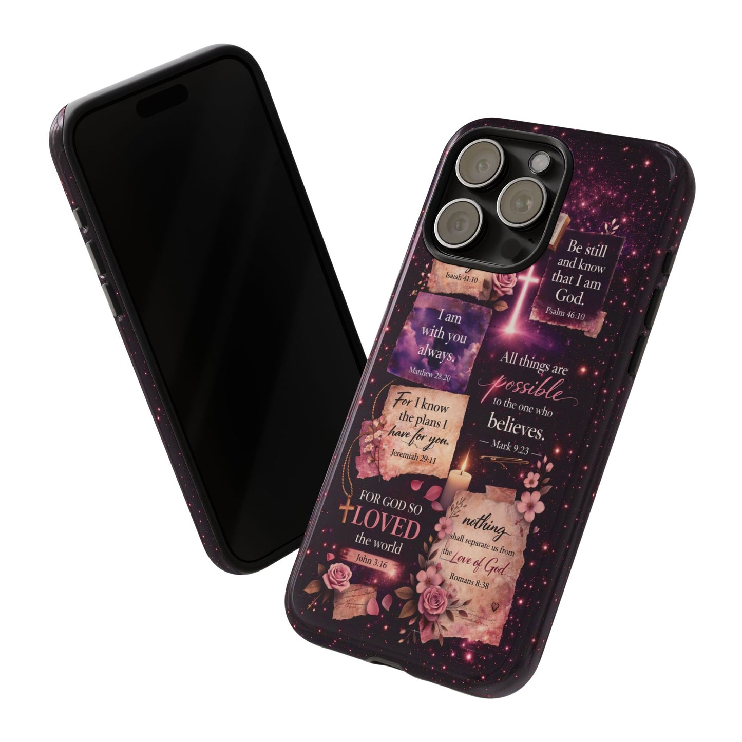 Christian Bible Verse Phone Case Pink Floral Faith Tough Protective Cover Gift