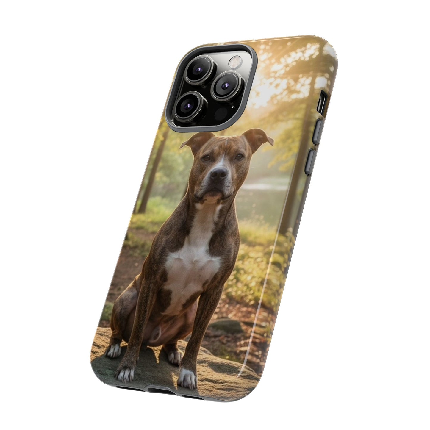 Pitbull Portrait Phone Case | Dog Lover Tough Case, Sunset Forest