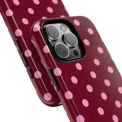 Pink Polka Dot Phone Case – Cute Aesthetic Tough Protective Phone Cover for Iphone, Samsung Galaxy and Pixel