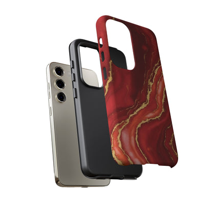 Red Agate Marble Phone Case – Gold Vein Luxury Stone Tough Case (iPhone, Samsung, Pixel)