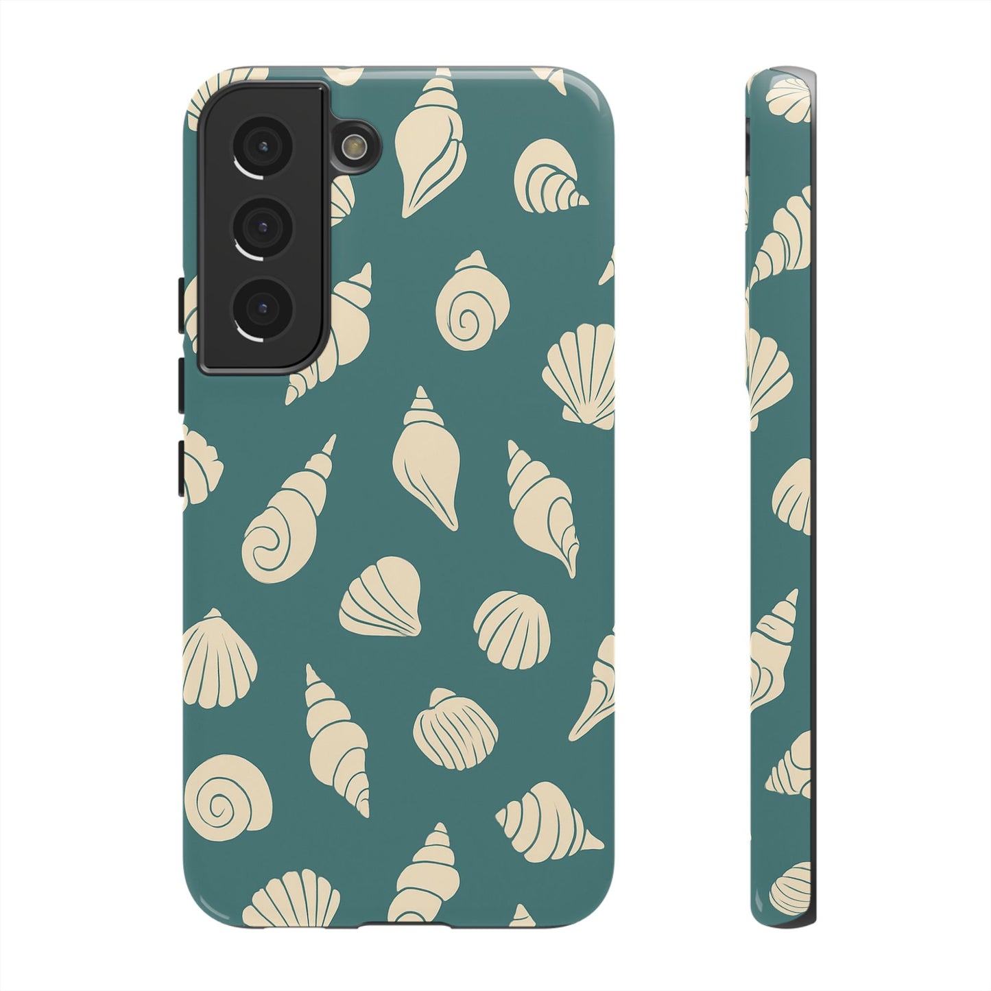 Seashell Pattern Phone Case | Teal Coastal Shells Tough Case for Iphone, Samsung Galaxy and Pixel