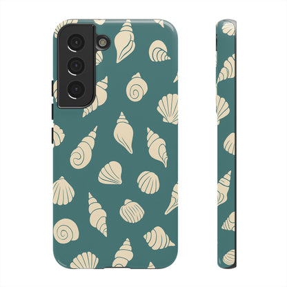Seashell Pattern Phone Case | Teal Coastal Shells Tough Case for Iphone, Samsung Galaxy and Pixel