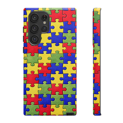 Colorful Puzzle Phone Case, Autism Awareness Jigsaw Design, Tough Protective Case, iPhone & Samsung Case, Vibrant Puzzle Pattern