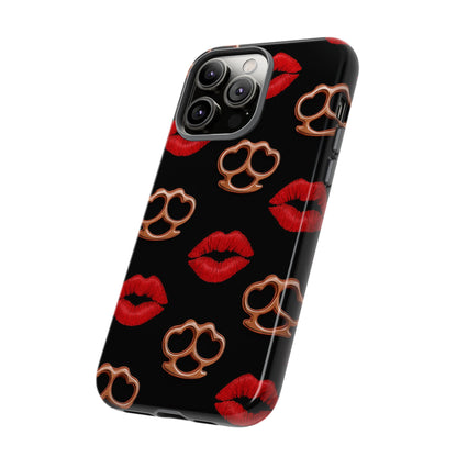 Red Lipstick & Knuckle Duster Phone Case | Bold Kiss Print Tough Protective Cover for Iphone, Samsung Galaxy and Pixel