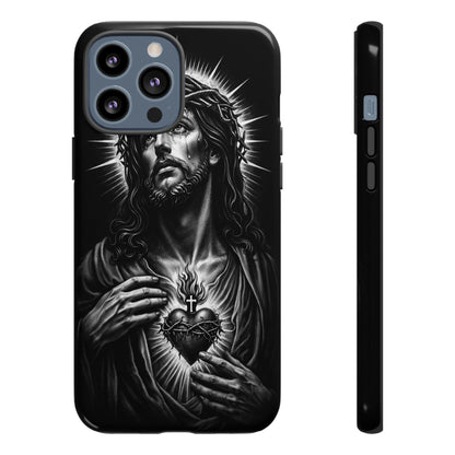 Jesus Sacred Heart Phone Case Black White Christian Faith Aesthetic