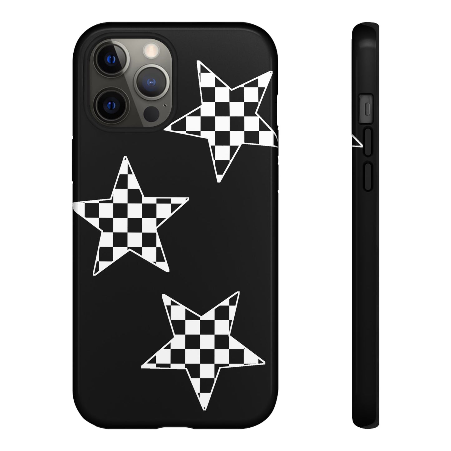 Checkered Star Tough Phone Case – Black Retro Graphic Protective Cover for Iphone, Samsung Galaxy and Pixel