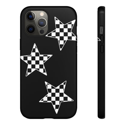Checkered Star Tough Phone Case – Black Retro Graphic Protective Cover for Iphone, Samsung Galaxy and Pixel