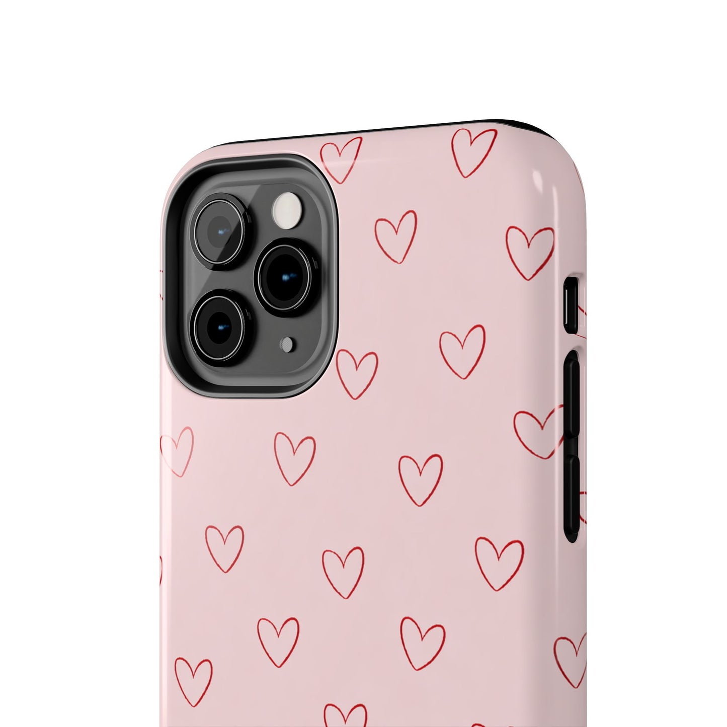 Pink Doodle Hearts Phone Case | Minimal Cute Heart Pattern Tough Case