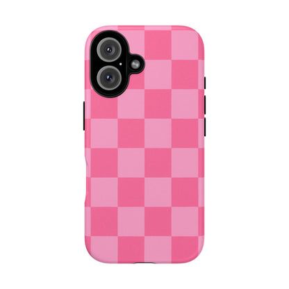 Pink Checkerboard Phone Case – Cute Aesthetic Tough Case for iPhone & Samsung