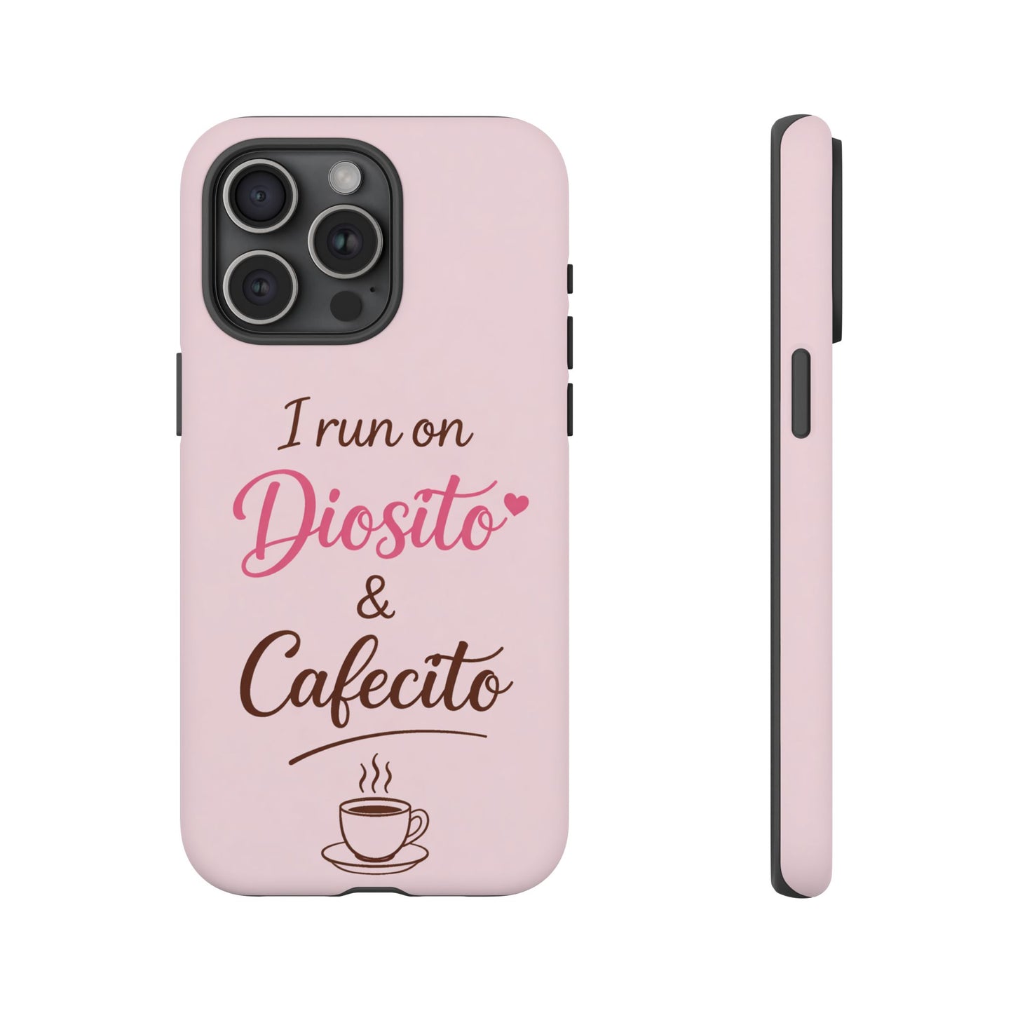 I Run on Diosito y Cafecito Phone Case, Pink Aesthetic Latina Faith Coffee Case, Girly Protective iPhone Samsung Cover