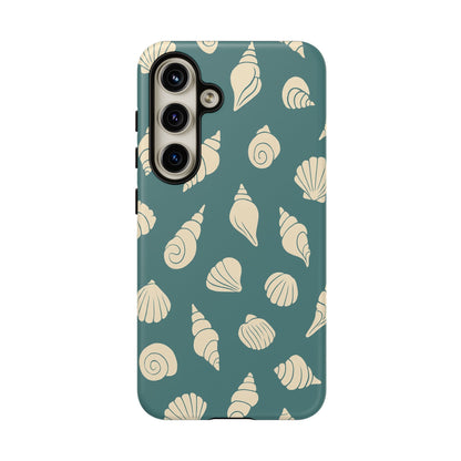 Seashell Pattern Phone Case | Teal Coastal Shells Tough Case for Iphone, Samsung Galaxy and Pixel
