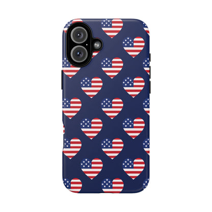 Patriotic American Flag Heart Phone Case – Tough Shockproof, USA Stars & Stripes for Iphone, Samsung Galaxy and Pixel