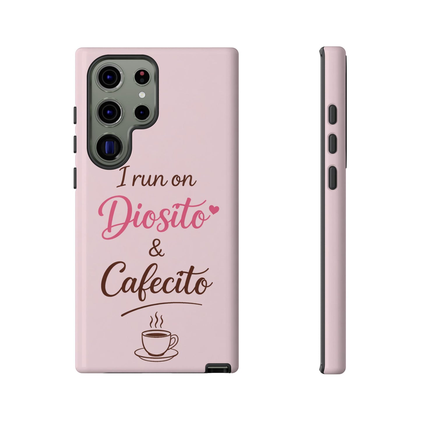 I Run on Diosito y Cafecito Phone Case, Pink Aesthetic Latina Faith Coffee Case, Girly Protective iPhone Samsung Cover
