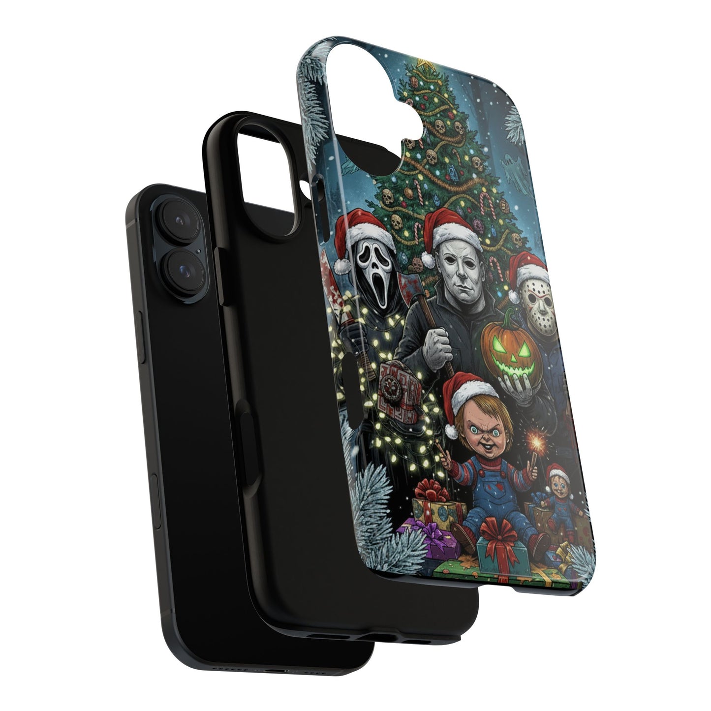 Christmas Horror Phone Case – Festive Slasher Collage Tough Case (iPhone, Samsung, Pixel)
