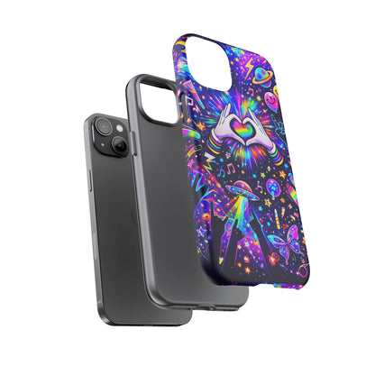 Rainbow Heart Hands Phone Case – Neon Galaxy EDM Festival Tough Cover