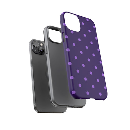 Purple Polka Dot Tough Phone Case – Cute Stylish Durable Protective Cover for Iphone, Samsung Galaxy and Pixel