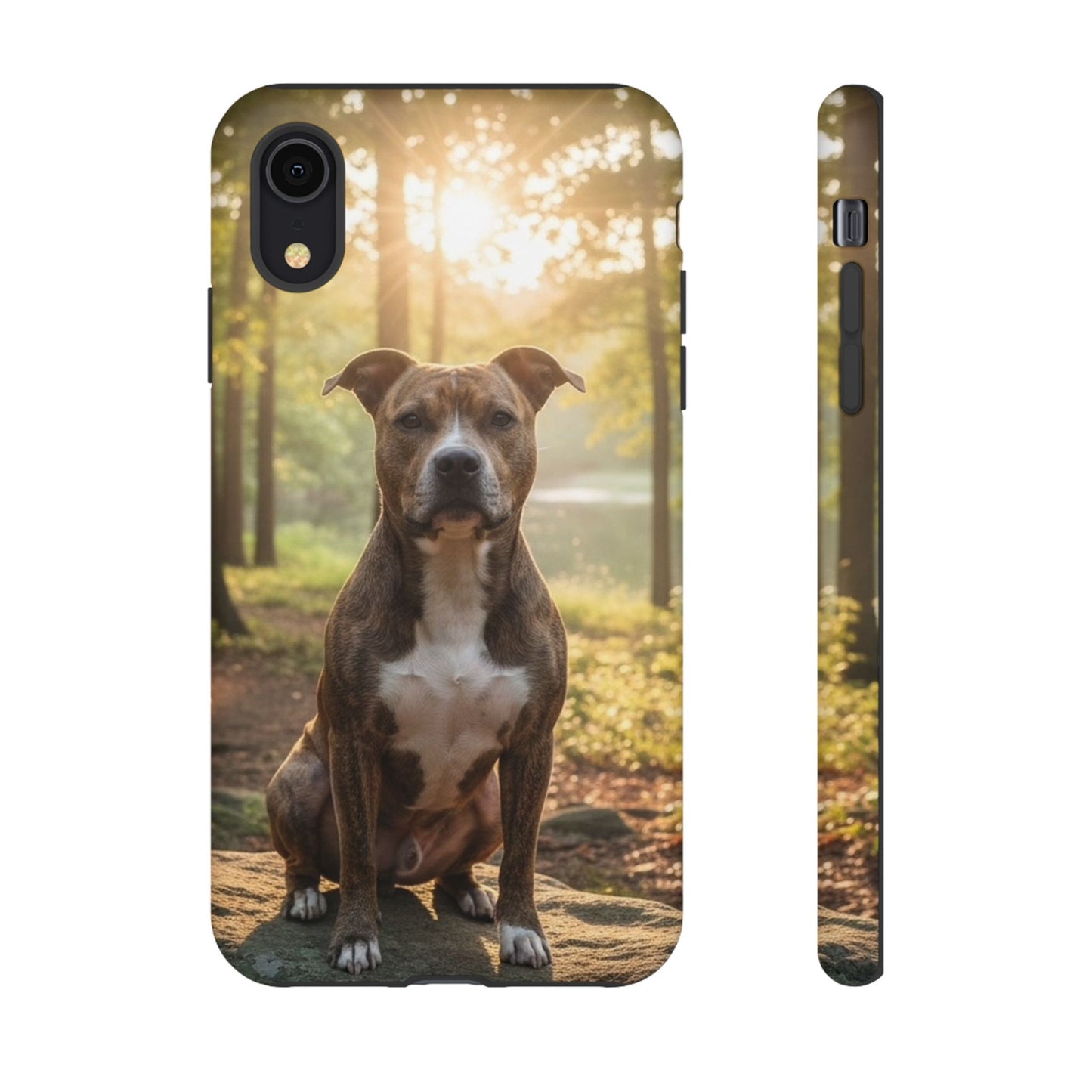 Pitbull Portrait Phone Case | Dog Lover Tough Case, Sunset Forest