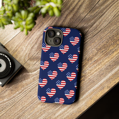 Patriotic American Flag Heart Phone Case – Tough Shockproof, USA Stars & Stripes for Iphone, Samsung Galaxy and Pixel