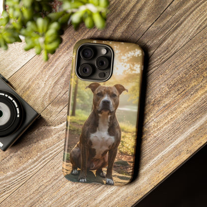Pitbull Portrait Phone Case | Dog Lover Tough Case, Sunset Forest