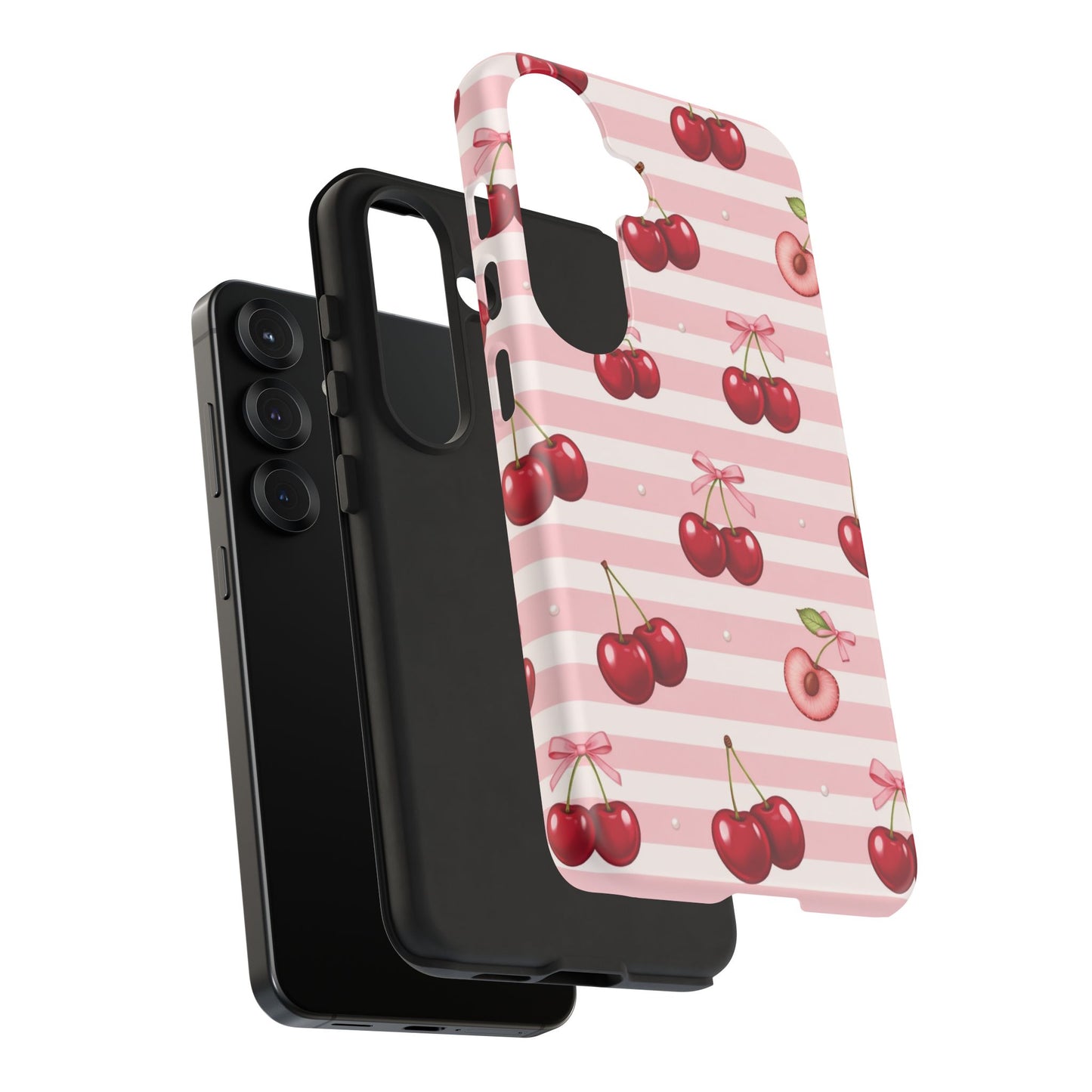 Coquette Cherry Bow Phone Case | Cute Pink Aesthetic Cherry Pattern Tough Case for iPhone & Samsung
