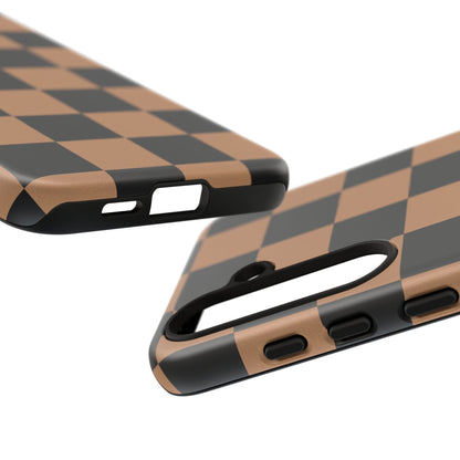 Brown Checkered Phone Case | Aesthetic Checkerboard iPhone & Samsung Tough Case