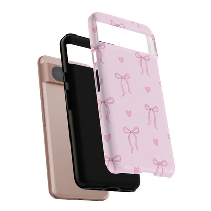 Pink Bow Heart Aesthetic Phone Case – Coquette Cute Tough Cover