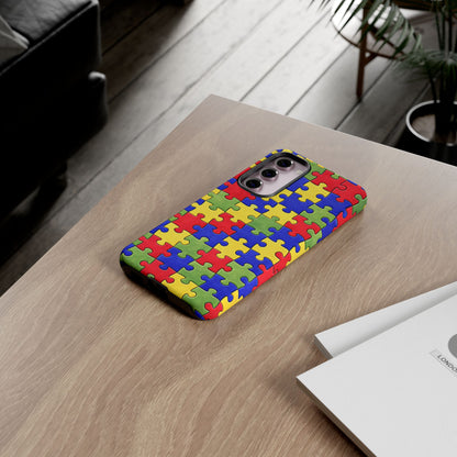 Colorful Puzzle Phone Case, Autism Awareness Jigsaw Design, Tough Protective Case, iPhone & Samsung Case, Vibrant Puzzle Pattern