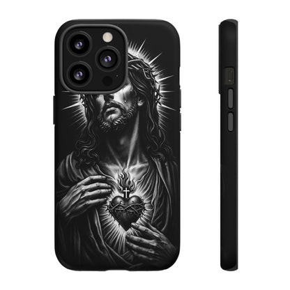 Jesus Sacred Heart Phone Case Black White Christian Faith Aesthetic