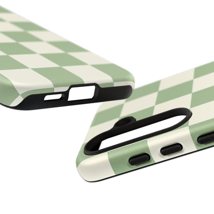 Sage Green Checkerboard Phone Case | Minimal Aesthetic Checkered iPhone & Samsung Tough Case