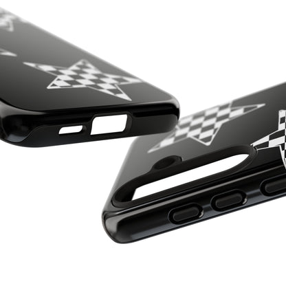 Checkered Star Tough Phone Case – Black Retro Graphic Protective Cover for Iphone, Samsung Galaxy and Pixel