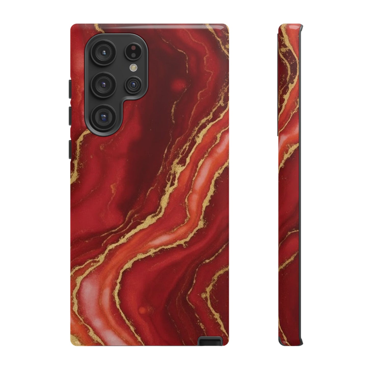 Red Agate Marble Phone Case – Gold Vein Luxury Stone Tough Case (iPhone, Samsung, Pixel)