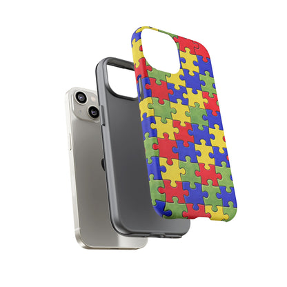 Colorful Puzzle Phone Case, Autism Awareness Jigsaw Design, Tough Protective Case, iPhone & Samsung Case, Vibrant Puzzle Pattern
