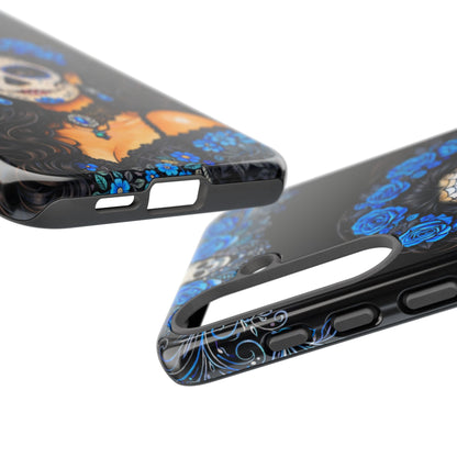 Blue Sugar Skull Woman Phone Case – Day of the Dead Aesthetic Tough Cover