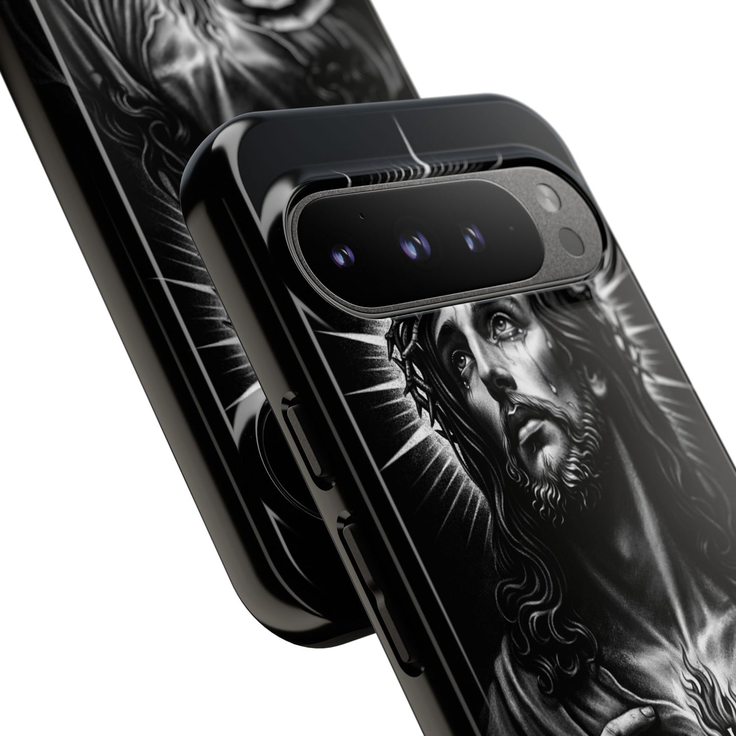 Jesus Sacred Heart Phone Case Black White Christian Faith Aesthetic