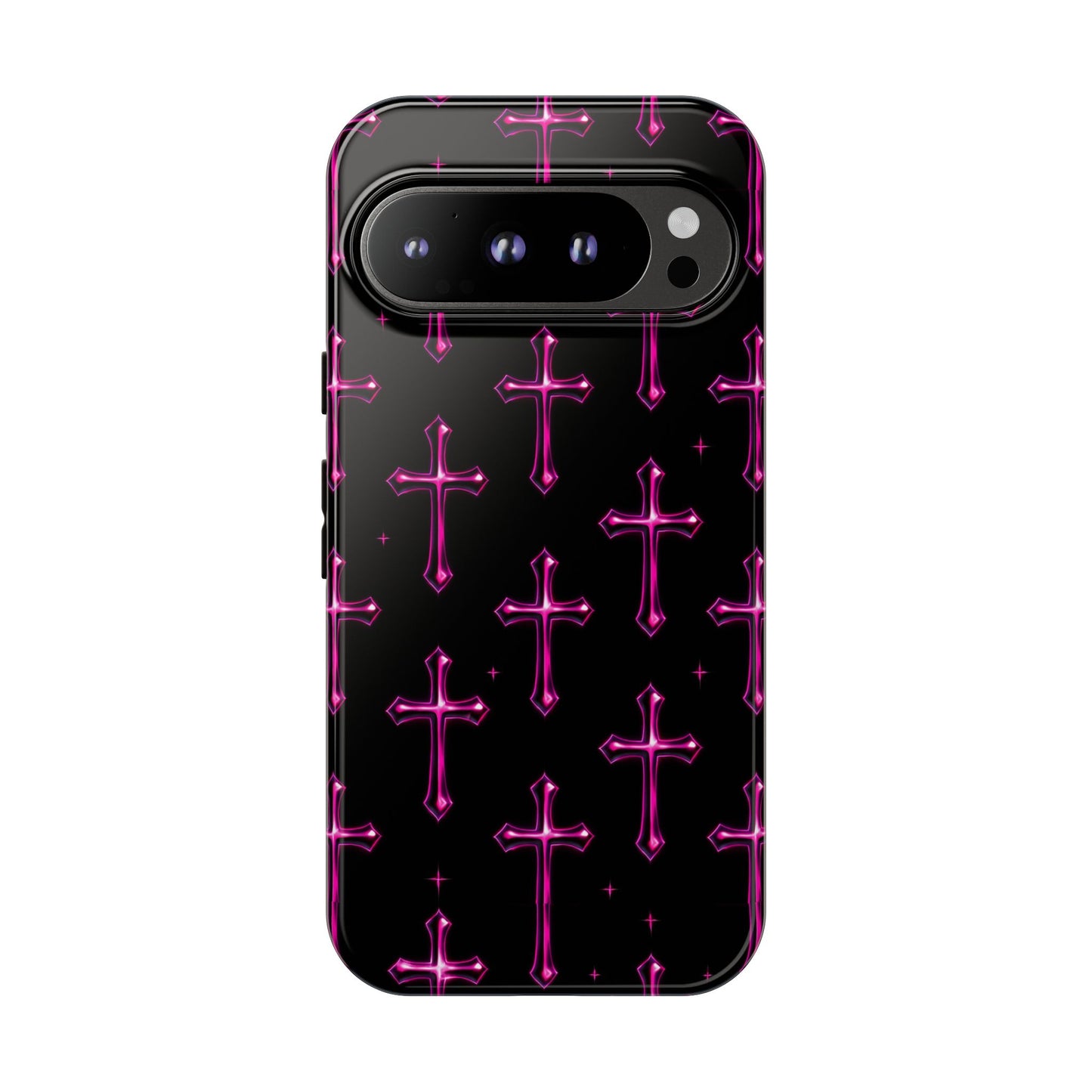 Neon Pink Cross Pattern Phone Case | Tough Protective Case for Iphone, Samsung Galaxy and Pixel